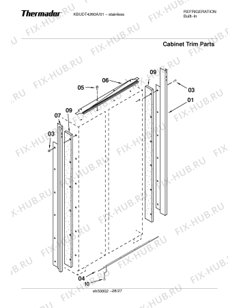 Схема №1 KBUDT4250A 42" SXS REFRIG (SS) DESIGNER HDL с изображением Внешняя дверь для посудомойки Bosch 00241267